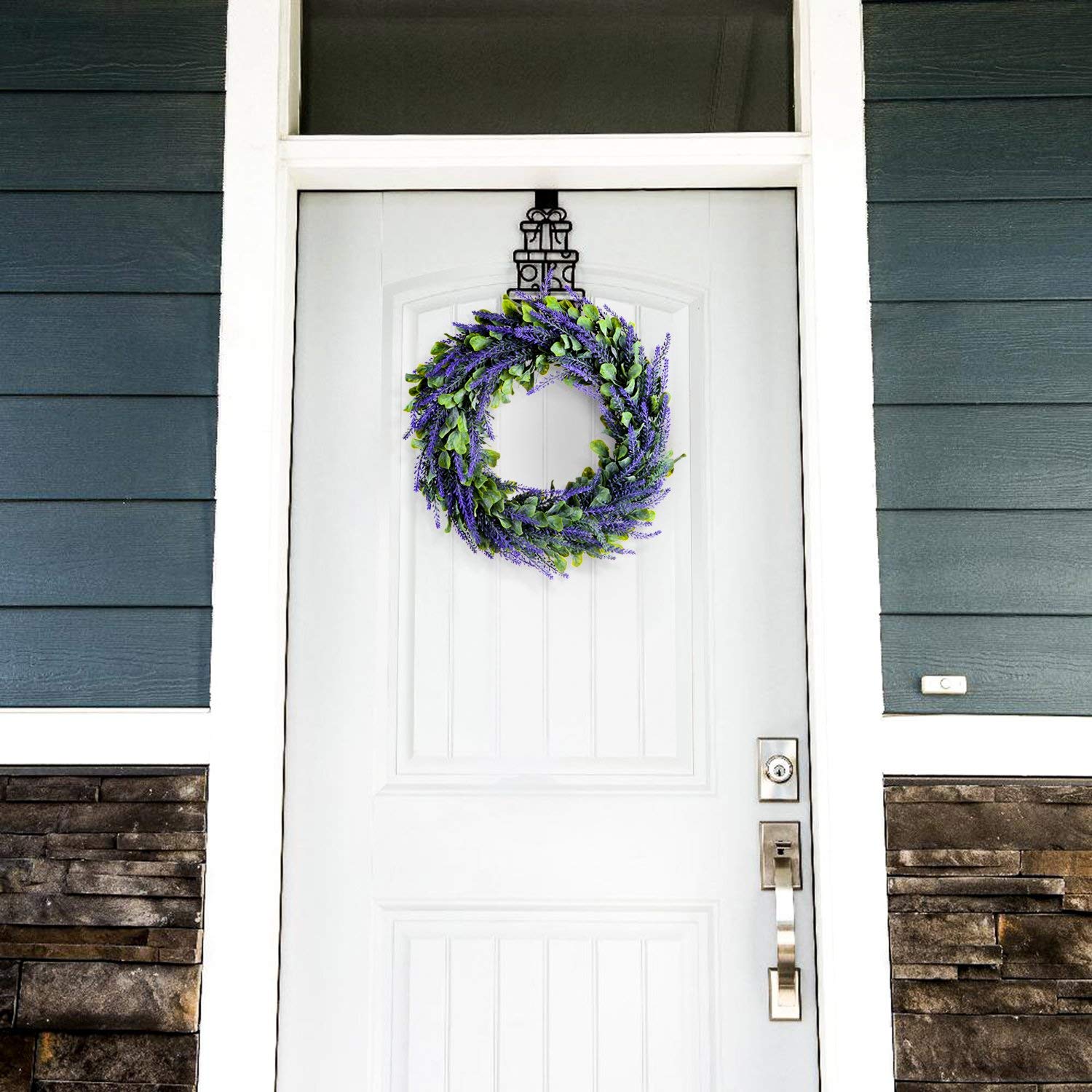 Artificial Wreath, Door Wreath 17 Inch Lavender Spring Wreath Round Wreath for The Front Door, Home Decor