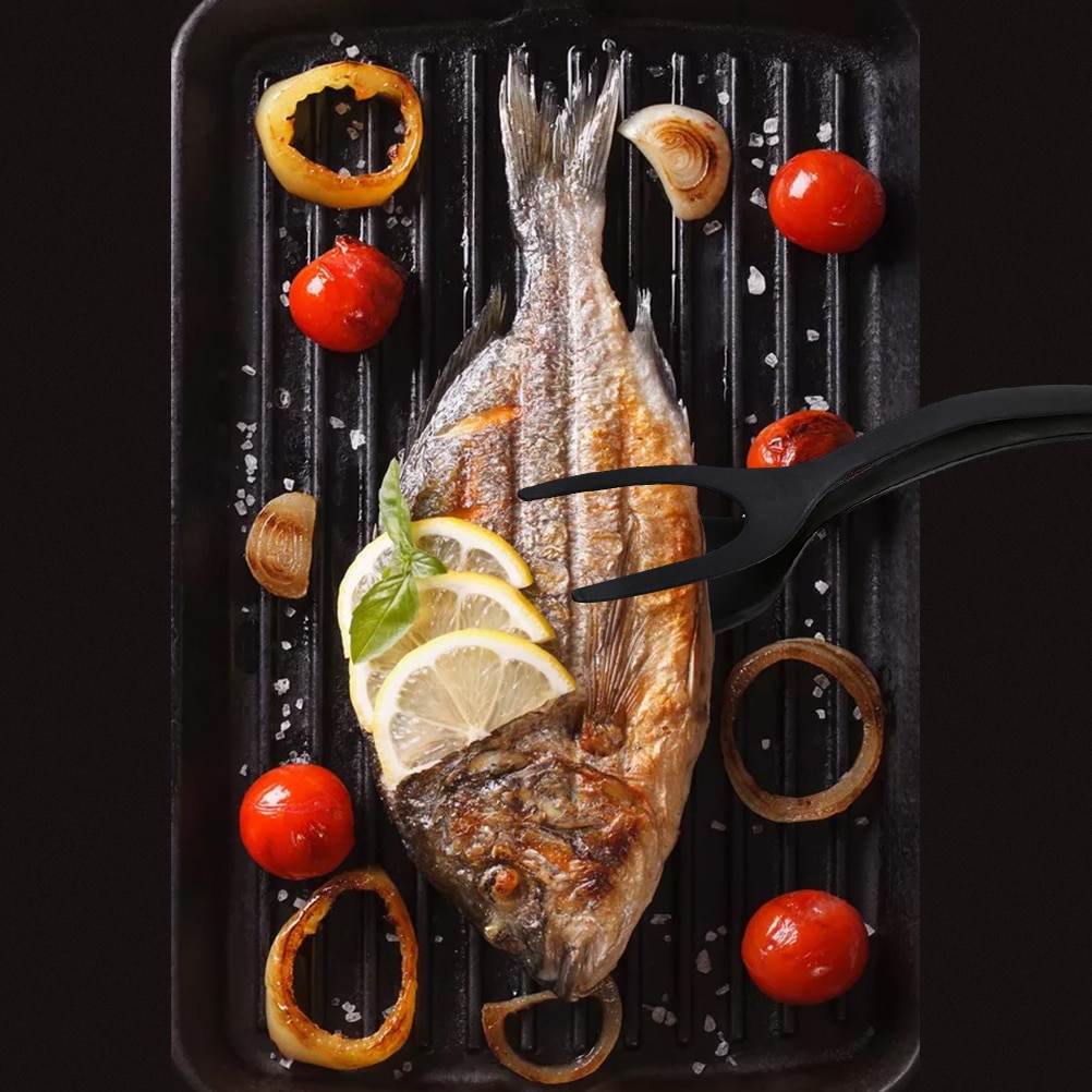 Silikon spatel stekt egg spatel 2- i -1 silikon egg turner pannekake brød grillspade tang til matte grep og snu
