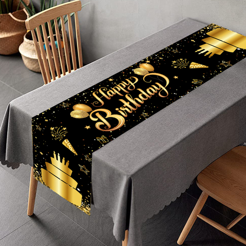 corridore da tavola di compleanno in oro nero 30 50 tovaglia di compleanno decorazione per feste di palloncini per la casa sfondo matrimonio anniversario per adulti