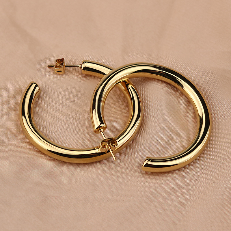 Pendientes de aro dorados de gran tamaño para mujer, arete sencillo y grueso de acero inoxidable, estilo Punk, hip hop, joyería Brincos 2022
