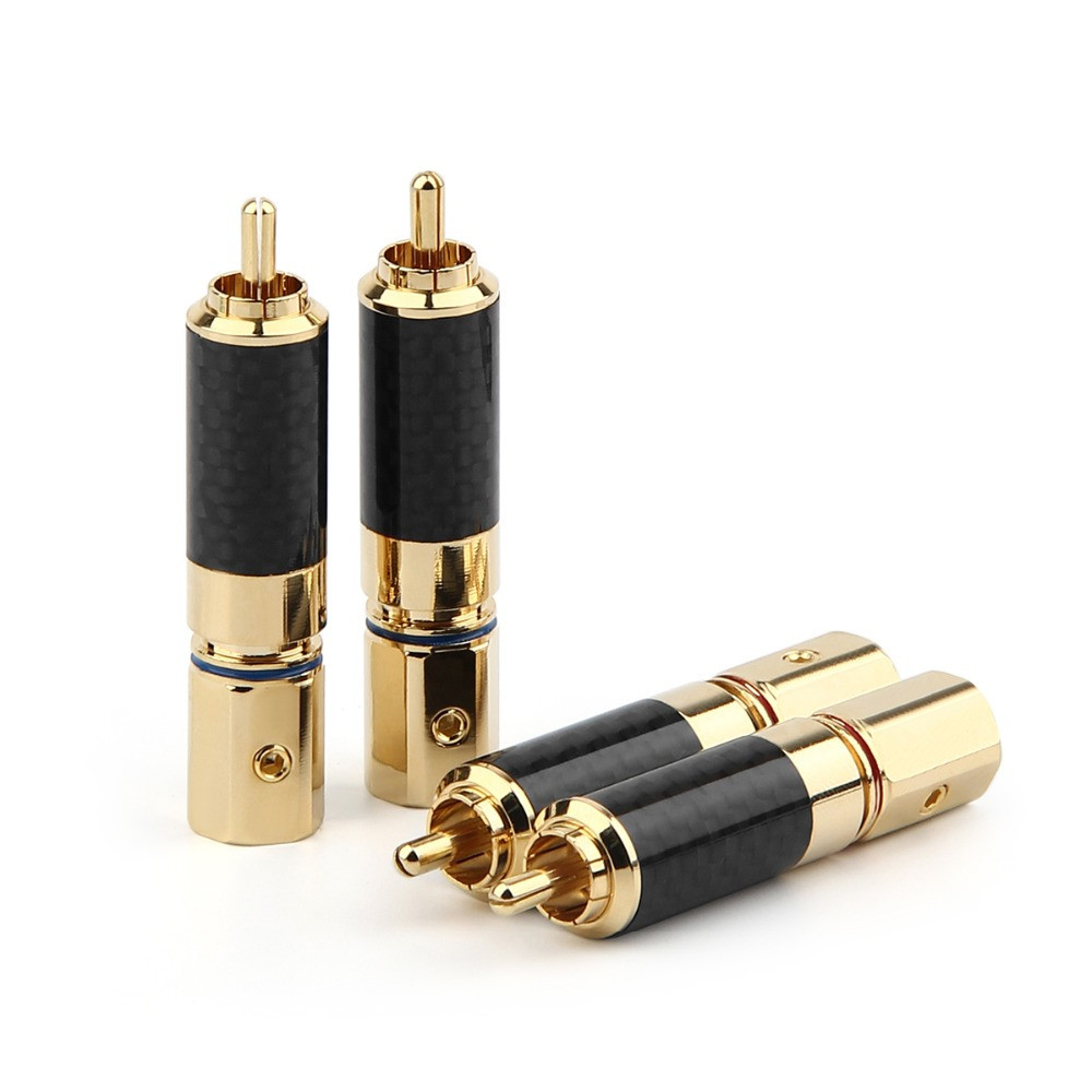 RCA HiFi Audio Jack Speaker Plug Carbon Fiber Copper Gold Plated 10mm Tail Hole DIY RCA Socket Solder Wire Connector Speaker