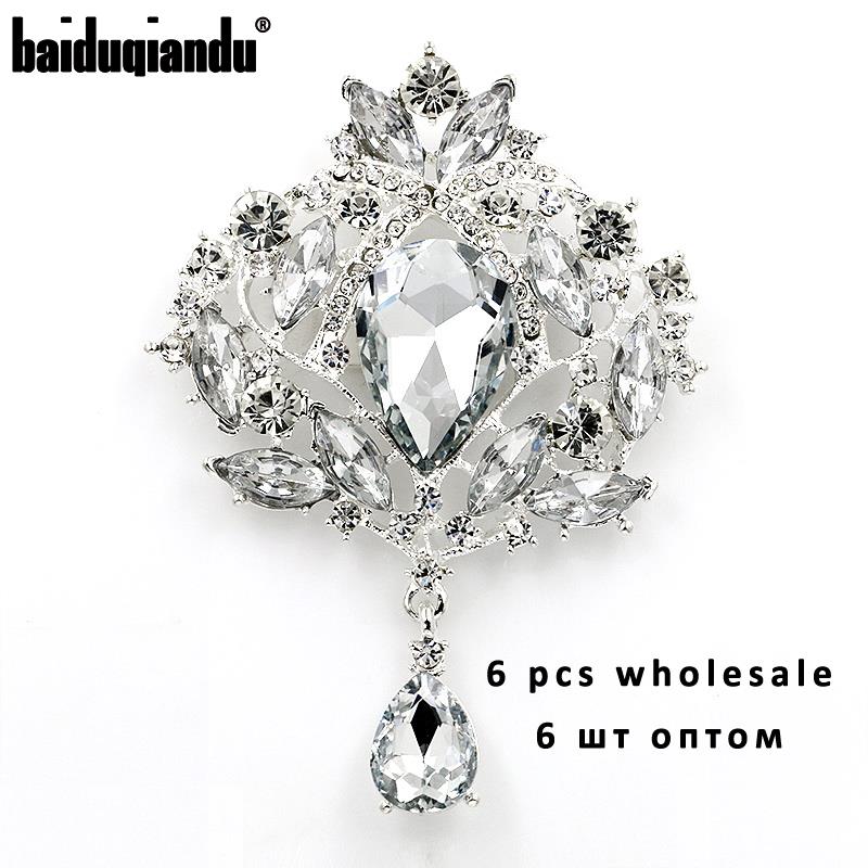 Lot of 6 PCS Large Crystal Vintage Brooch Pins for Women or Wedding Bouquets Jewelry Accessories