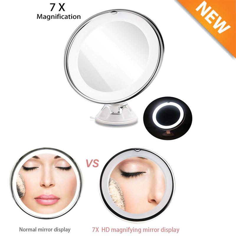 7x forstørrelse justerbar belyst ledet makeup spejl badeværelse forfængelighed spejl rejsespejl med stærk sugekop