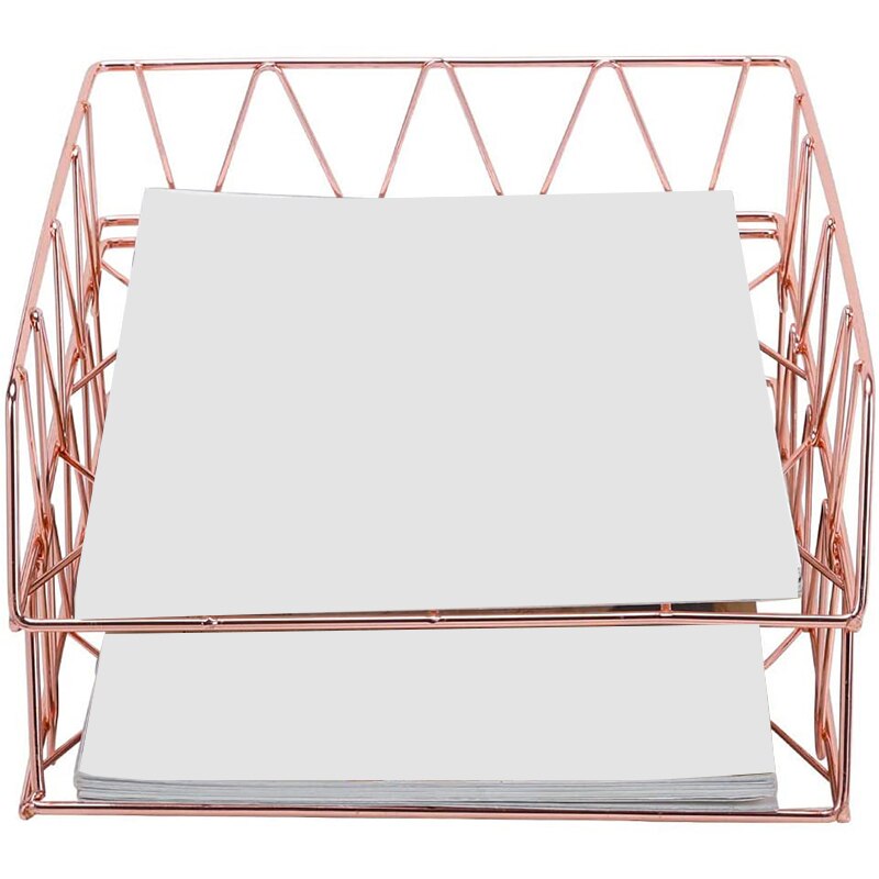 Desktop File Organizer Metal Stackable Letter Tray Paper Holder Rack, 2 Pack, Rose Gold