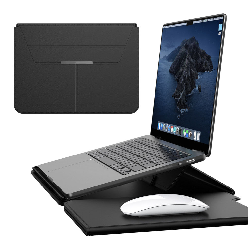 Lederen laptoptas Waterdicht Stofdicht Laptophoes met Notebook Standhouder Muismat voor 13-14 inch Macbook HP Lenovo Dell: Lavendel