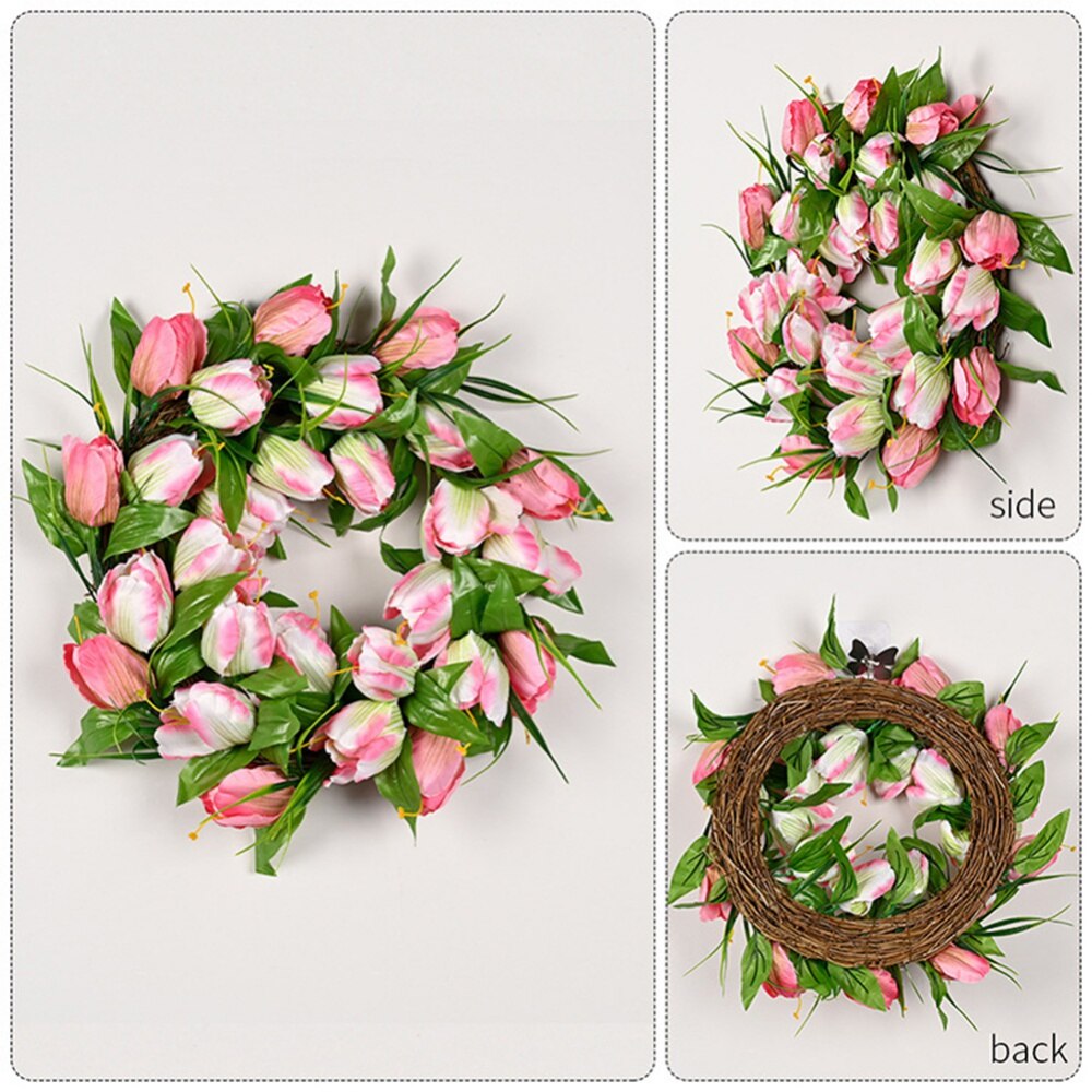Spring and Summer Simulation Garland Porch Yard Wedding Wreath Tulip Forest Home Front Door Wall Rattan Circle Garlands Decor