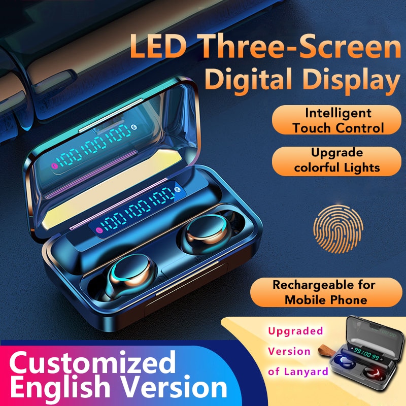Draadloze oortelefoon bluetooth  v5.0 f9 tws draadloze bluetooth hoofdtelefoon hd stereo led-scherm waterdichte headset met microfoon