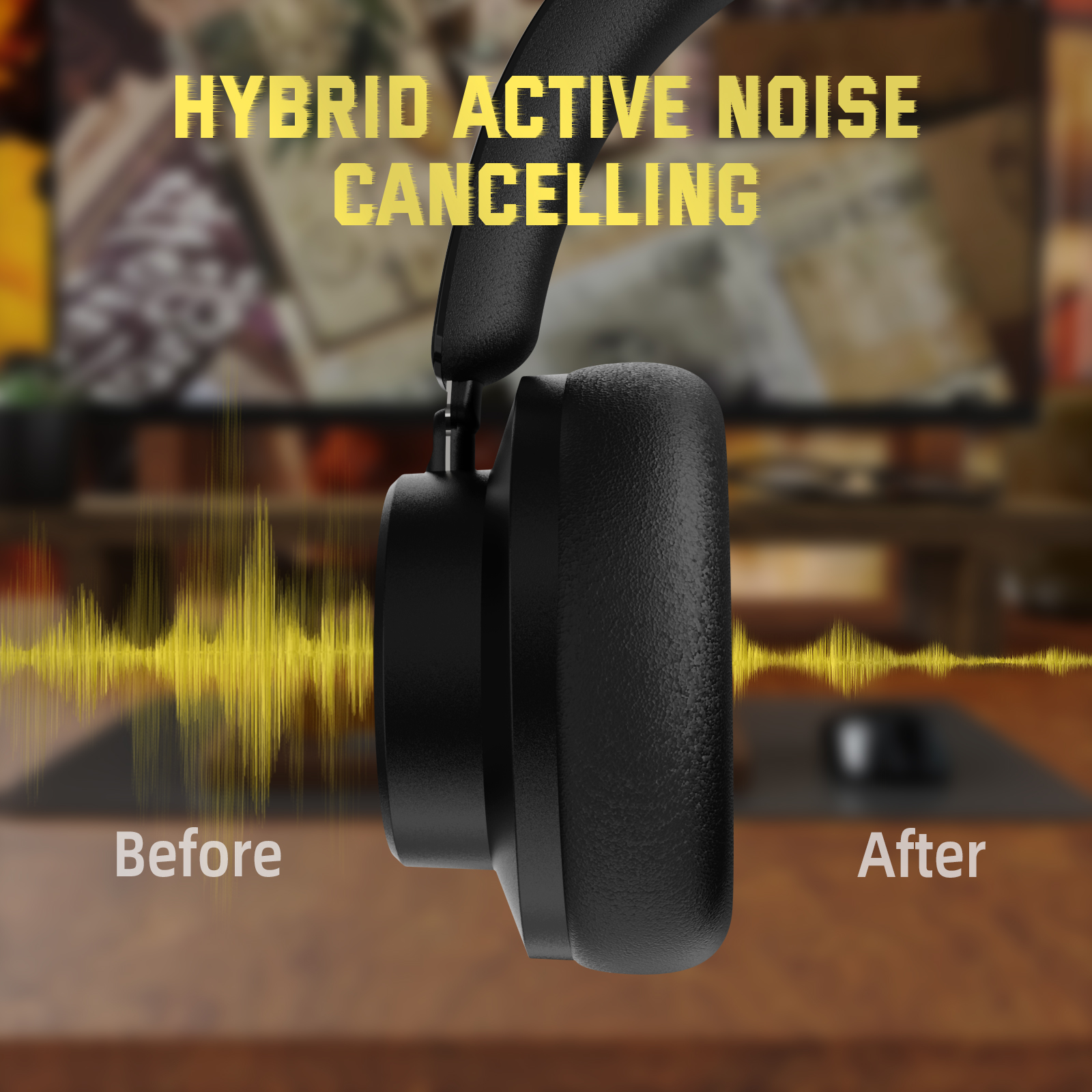 ATTACK SHARK G500 Active Noise Cancelling Over-ear Bluetooth Headsets, Bluetooth 5.3, 3.5mm Stereo, Built-in Microphone,Foldable