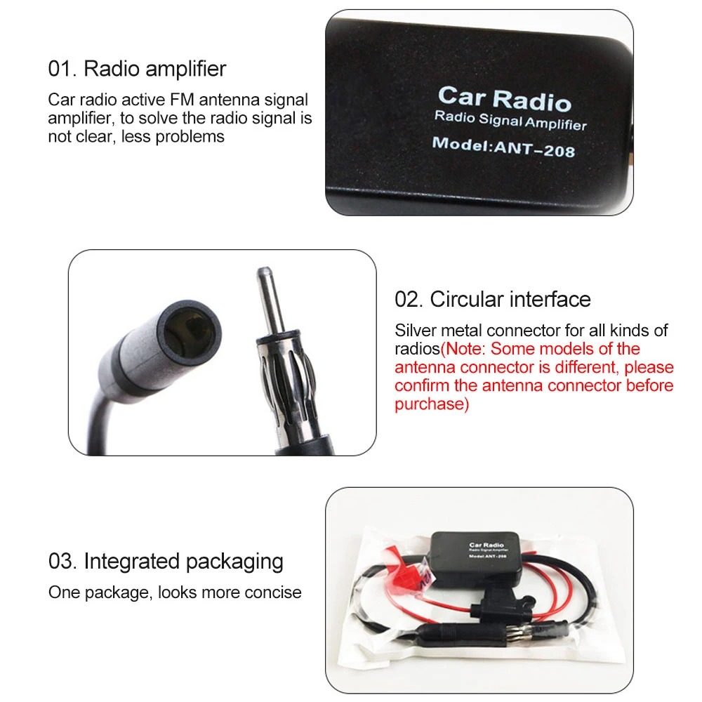 Auto rádio do carro antena fm amplificador de sinal ANT-208 dispositivo amplificador android player antena amplificador de sinal 12v fm/am carro a