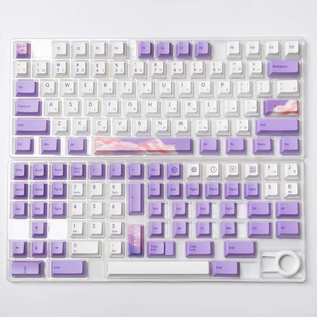 139 Keys Cherry Profile DYE-Sub Japanese PBT Keycap Purple White Theme Minimalist Style For GMMK Pro Cherry Mechanical Keyboard