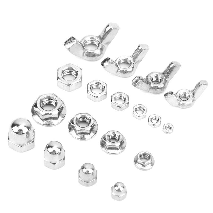 180Pcs Durable Stainless Steel Nuts Wing Flange Hex Nuts M2 M2 5 M3 M6