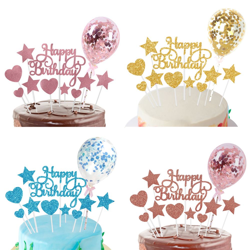 DIY Dessert Decor Confetti Balloon Cake Insert Cake Topper Cupcake Flag Happy Birthday