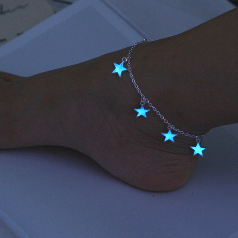 SHUANGR Bohemen Lichtgevende Hart Hanger Enkelbanden Voor Vrouwen Mooie Armband op de Been Star Enkelband Mode Vrouwelijke Voet Sieraden