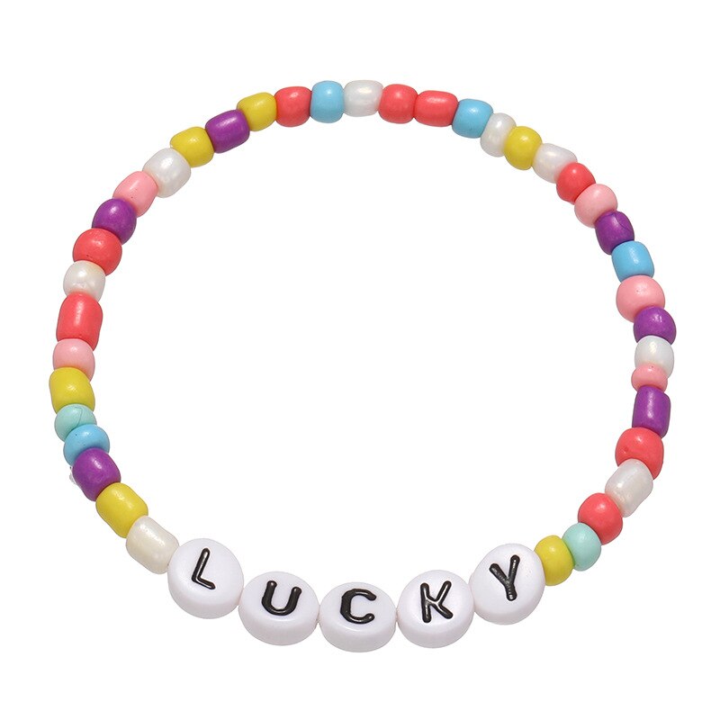 Nette knapp Perlen Armbinde für Baby Mädchen Mehrfarben Worte Perlen Armbinde Süssigkeit Farbe Süße freundlicher Armbinde freundlicher: Glücklich