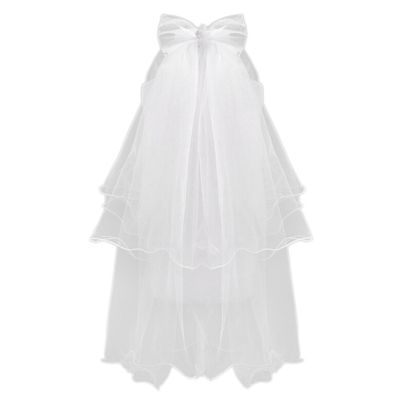 Vrouwen Bruiloft Sluier Jurk Witte Strik Lagen Tule Lint Edge Bridal Veils: Default Title