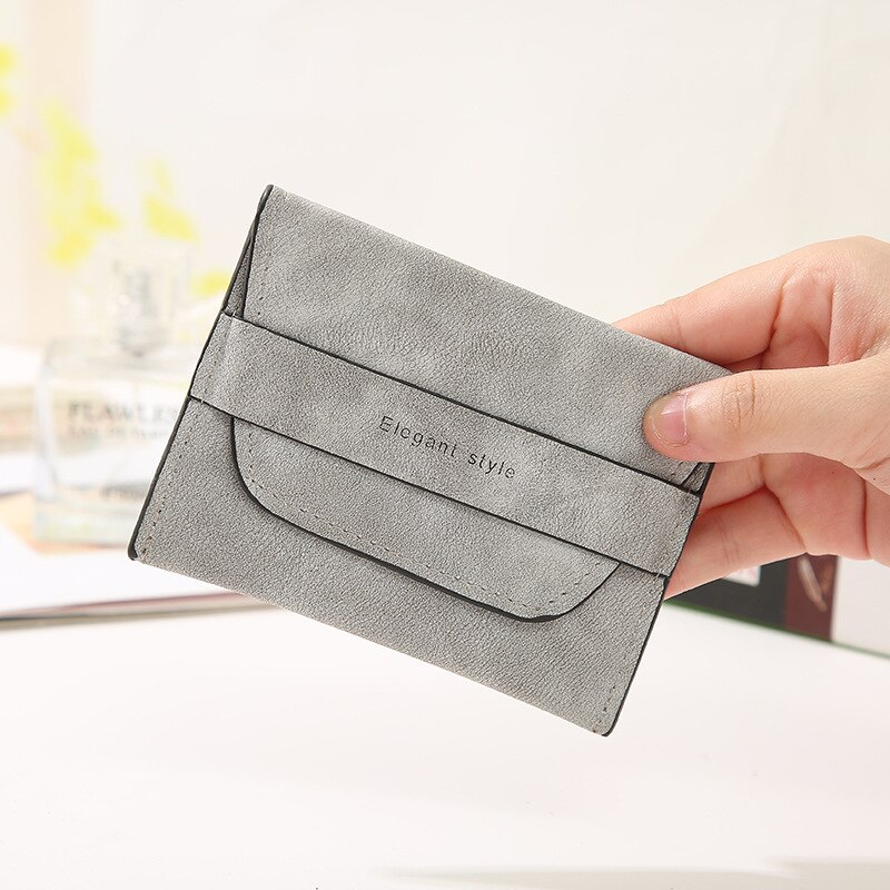 Retro Frosted Card Wallet Short Pure Color PU Clutch Simple Snap-on Female Card Wallet Coin Purse: Light Grey