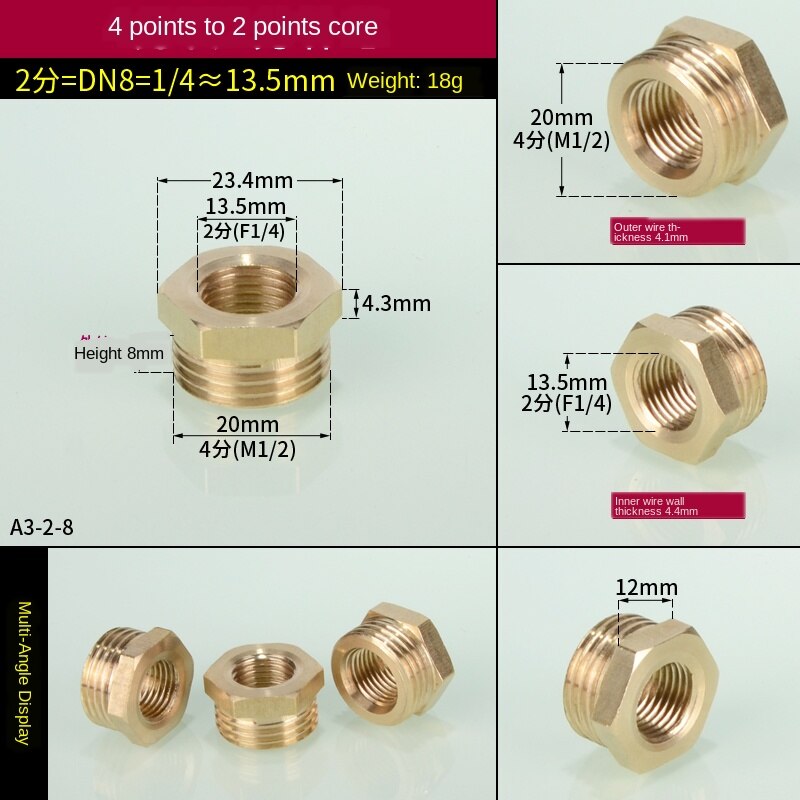 3/4 in to 1/2 in interne en externe draden direct 1 inch  to 3/4 in to 1/8 in to 1/4 in to 3/8 in draden: A3-2-8