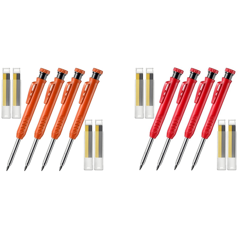 4 Pack Solid Timmerman Potlood Met 24 Refill Leads Diep Gat Vulpotlood Ingebouwde Puntenslijper Vloeren Marker Tool