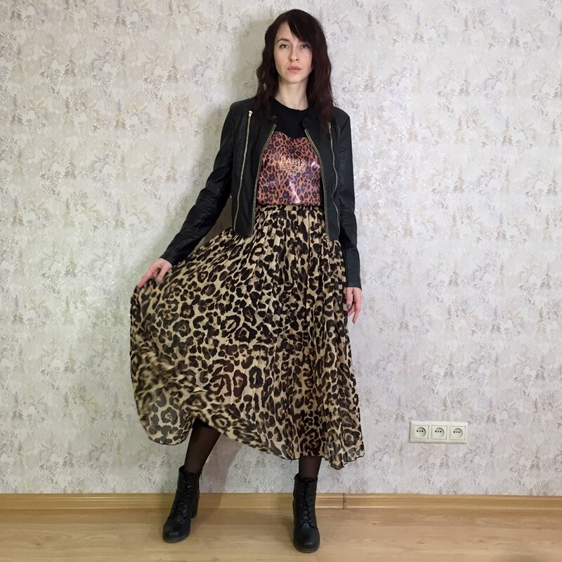 Jupe longue plissée en mousseline de soie pour femmes, motif léopard, style Boho, bleu, rouge, vert, Vintage, ligne a, été, automne