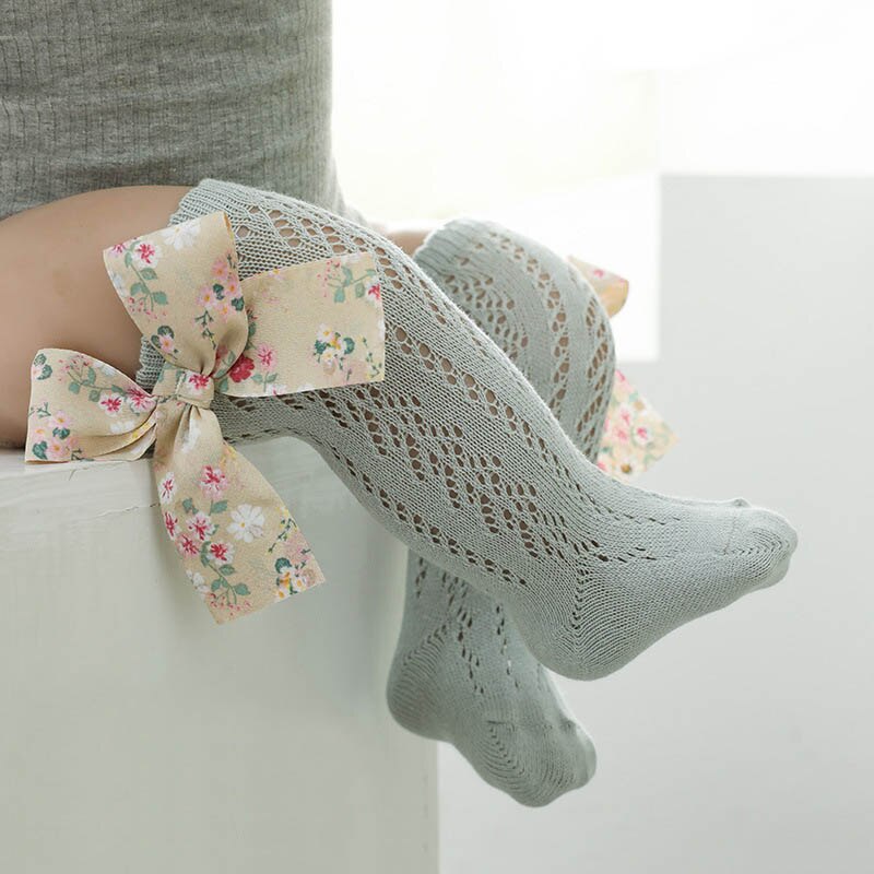 Calzini per bambini a fiori calzini estivi traspiranti per bambini calzini alti per bambina fiocchi stampati calzini lunghi per bambini sottili vuoti