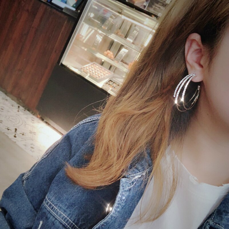 Korean Earrings Jewelry Exaggerated Crystal Geometric Circle Statement Earrings Stud Earrings Women Brincos