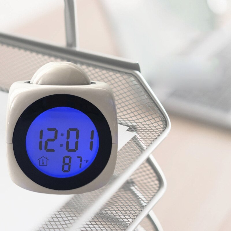 Digital Alarm Clock Wall Projection with Snooze Function LCD Screen Thermometer ℃/℉ Time Voice Alarm LED Backlight