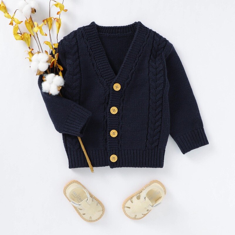 Efterår baby cardigan sweater sort farve spædbarn piger drenge strikvarer korte baby drenge sweatere