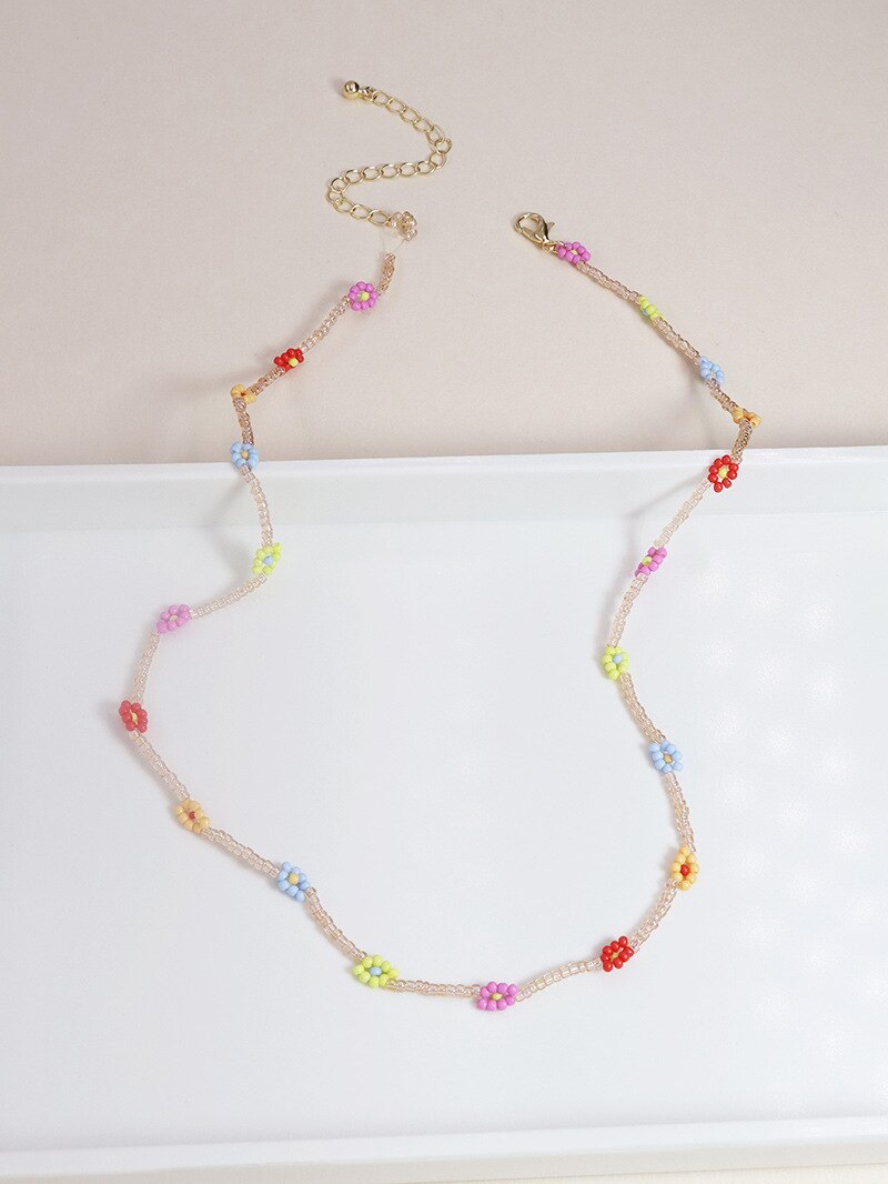 HangZhi Summer Sweet Choker Colorful Flowers Transparent Crystal Acrylic Beaded Clavicle Necklace for Women Jewelry: A