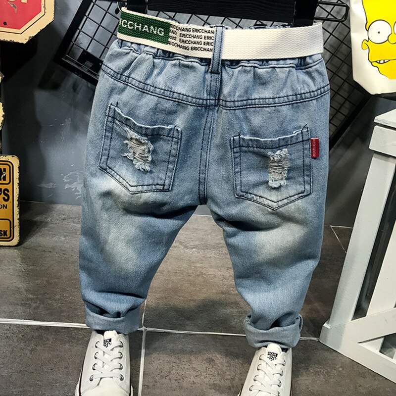 DFXD Jeans per ragazzi autunno moda cotone elastico in vita Jeans strappati pantaloni pantaloni lunghi in Denim con foro rotto pantaloni senza cintura 2-7 anni
