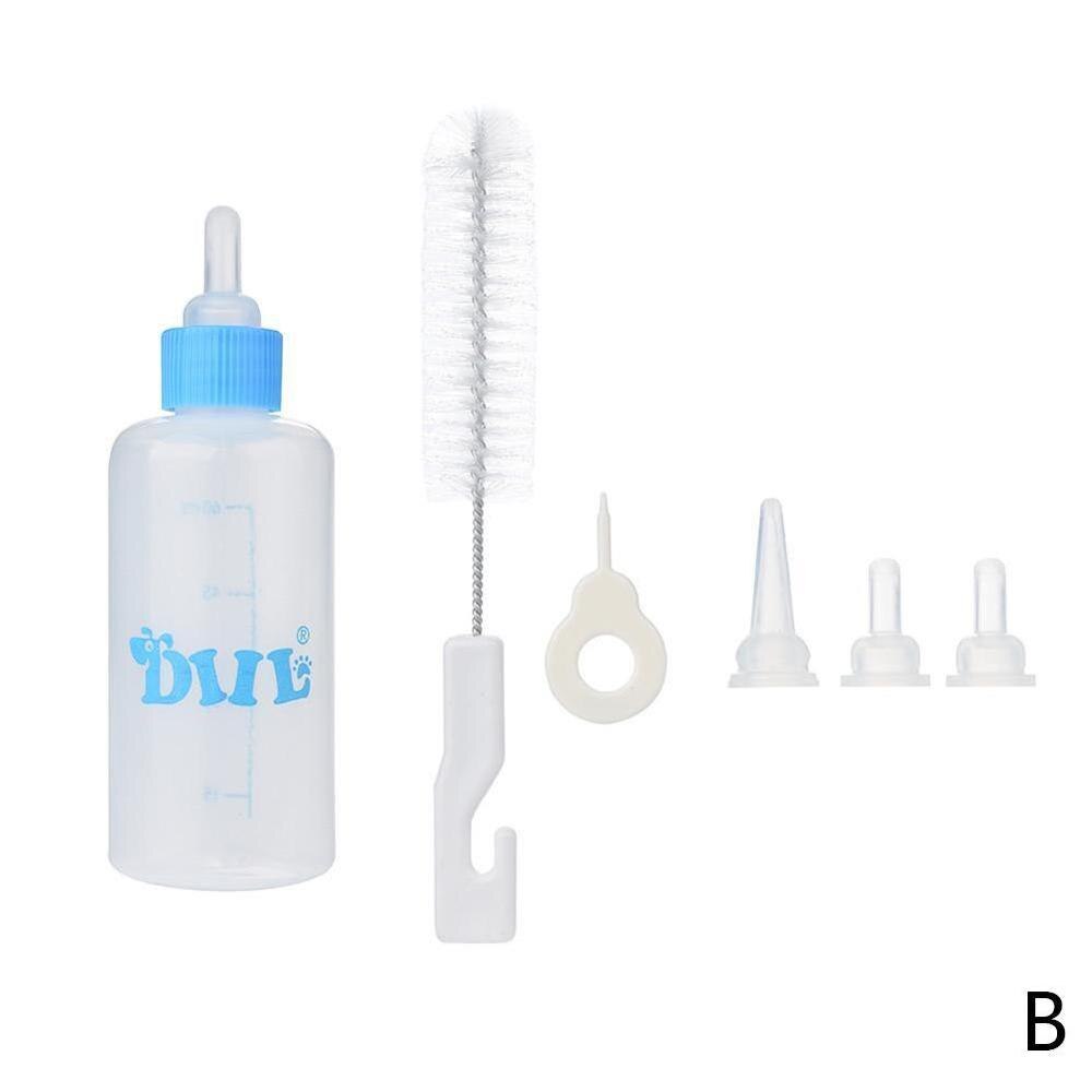 Animal de compagnie chat chien bouteille de lait Animal de compagnie chiot chaton bébé Animal ensemble 60ML alimentation en plastique amical bouteille de soins infirmiers Environmentall V2X5: Bleu