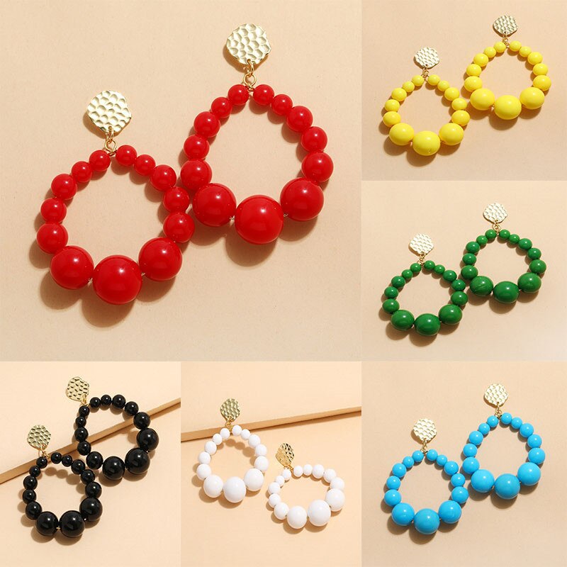 Kolorowe kolczyki w kształcie kropli z koralikami dla kobiet dziewczynki 2021 Trend akrylowe kolczyki w stylu Vintage Hoop kobiece czeski biżuteria Party Beach Gift