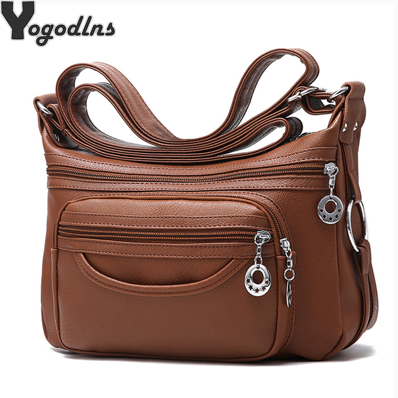 Ladies Casual Hobos Crossbody Bags Women Messenger Bags Soft washed PU Leather Shoulder Bag Female Handbag Zipper Decoration