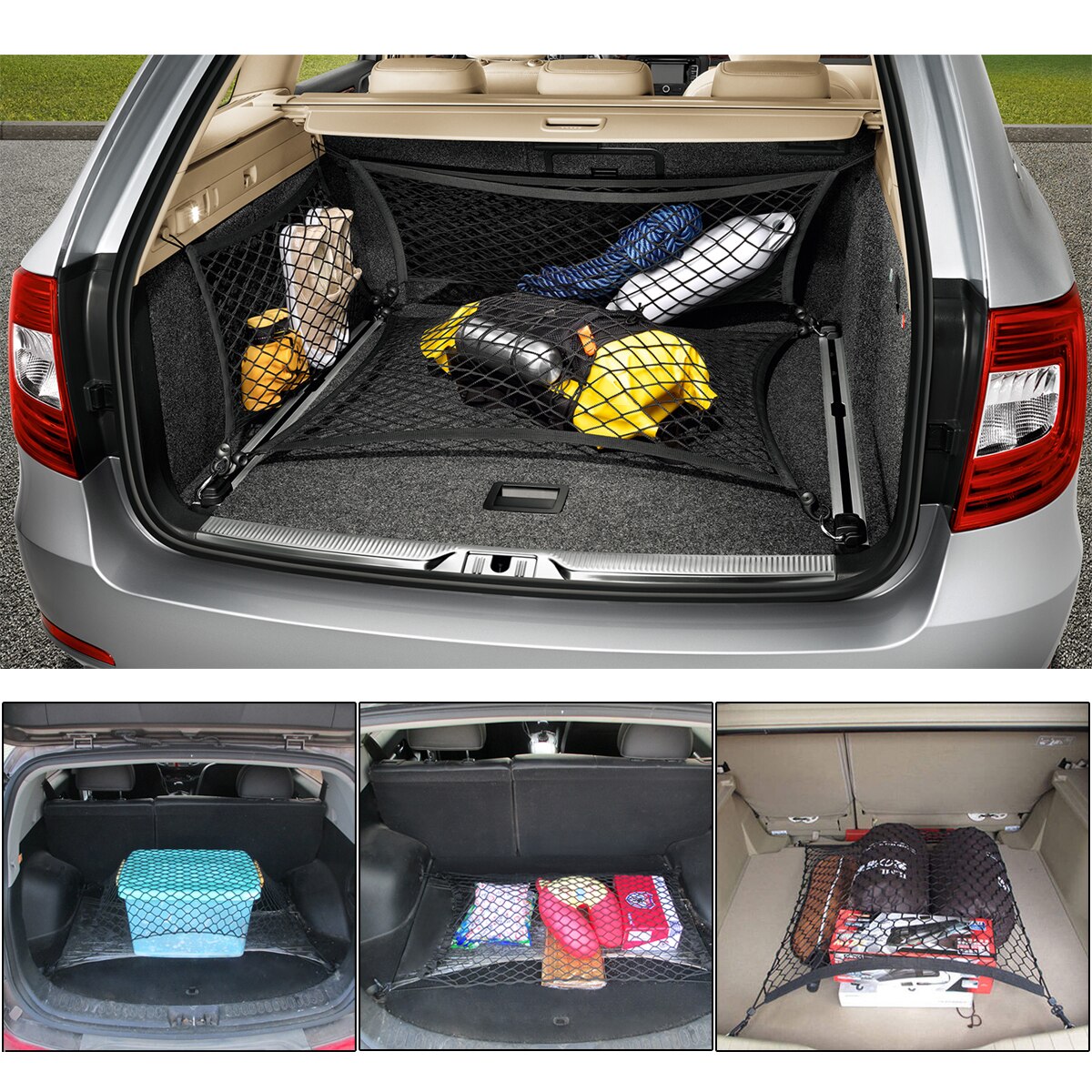Elasticated Nylon Car Back Rear Trunk Boot Storage Luggage Net Organiser Cargo Net Tidy Mesh RV Camper Truck Bus Van 100*70CM
