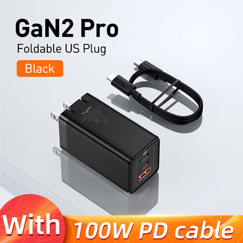 Baseus 65W GaN Ladegerät Schnell Ladung 4,0 3,0 Typ C PD USB Ladegerät mit QC 4,0 3,0 Tragbare Schnelle ladegerät Für Laptop iPhone 13 Profi: GaN2 Pro US schwarz