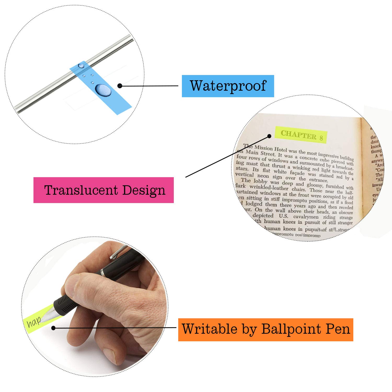 Marcadores de página de PET, pestañas de índice adhesivas, pestañas de bandera de flecha de colores brillantes para anotaciones de libros, etiquetas de clasificación de archivos grabables