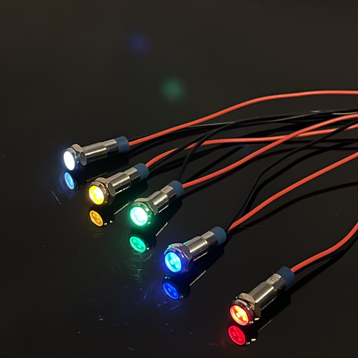 Indicador de luz LED de advertencia de Metal, 6mm, resistente al agua IP67, lámpara de señal piloto, interruptor de cables de 6V, 12V, 24V, 220V, rojo, azul, blanco, amarillo y verde