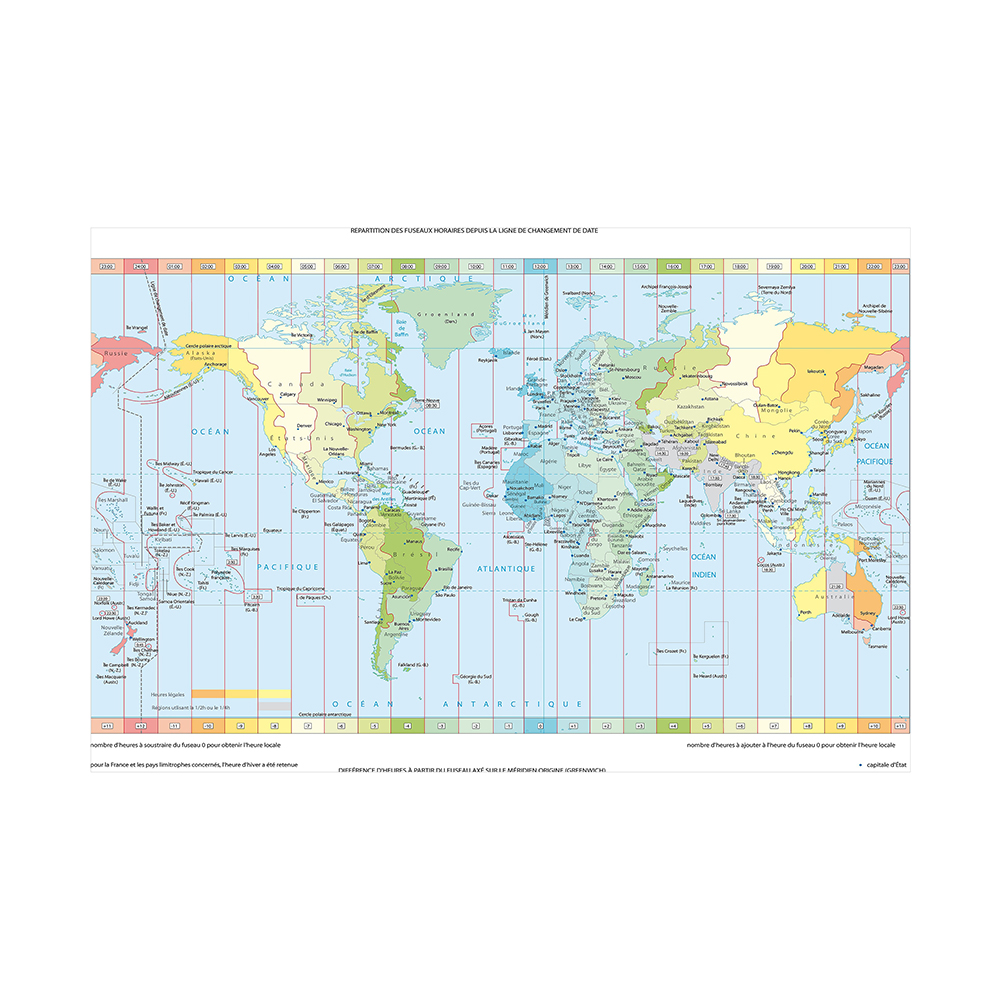 84*59cm Time Zone Map of The World In French Canvas Painting Wall Art Poster Living Room Classroom Home Decor School Supplies