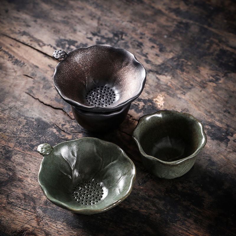 Infusor de té de hoja de loto de hierro dorado, colador de cerámica, accesorios de té Zen verde, herramientas, tamiz de filtro para fabricante de té