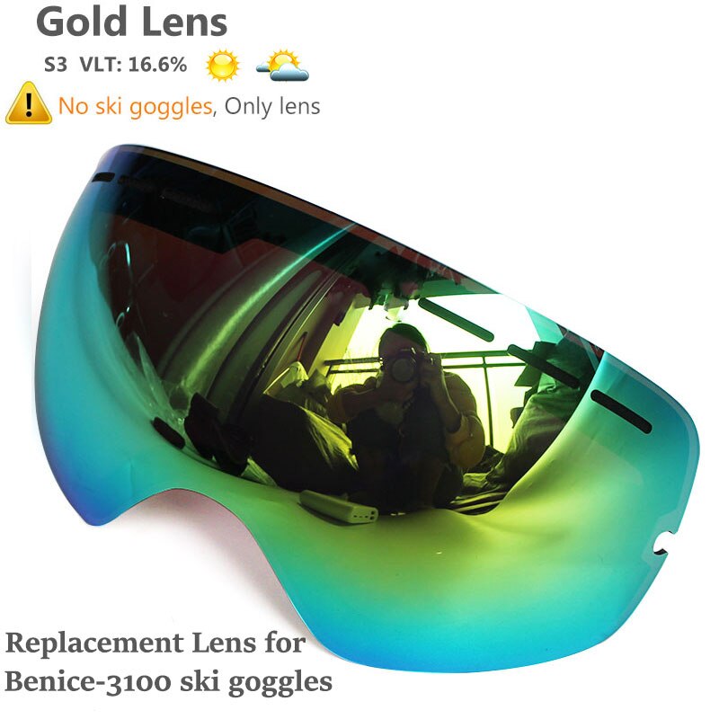 Anti-fog Ski Goggles UV400 Ski Glasses Double Layers Skiing Snowboard Snow Goggles Ski Eyewear With One Graced Brightening Lens: Gold Lens Only