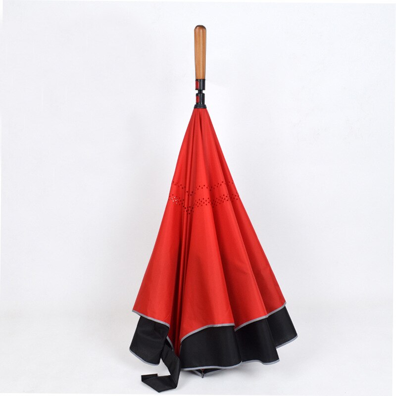 Parapluie inversé Double couche pour femme et homme, à poignée longue, coupe-vent: Bourgogne