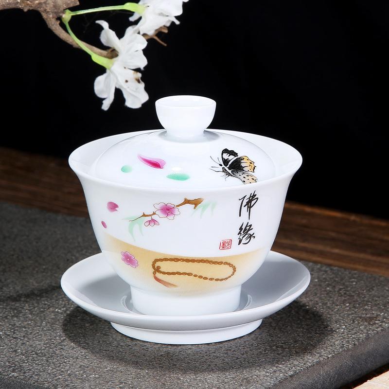 Chinese Tradition Gai Wan Tea Set Bone China Tea Sets Gaiwan Tea Porcelain Pot Set For Travel Ceramic Beautiful And Easy Kettle: 9