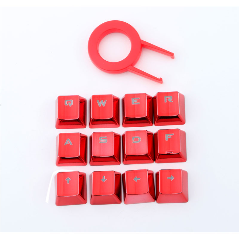 Electroplate 12Keycaps For Mechanical Keyboard Red Double-shot Injection Key Caps with Key Puller FPS and MOBA Gaming Kit DIY