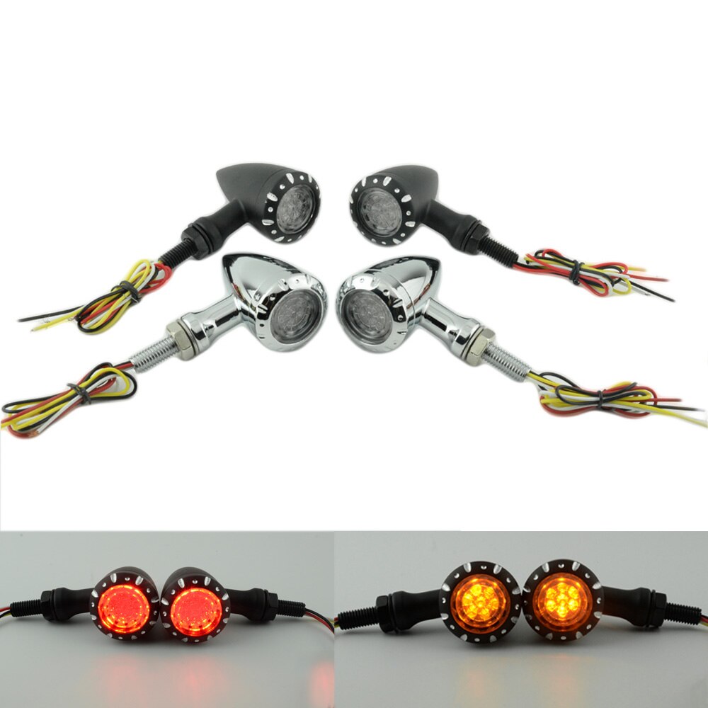 Knipperende LED Turn Signals Brake Blinker Light 12v Voor Harley Chopper Cruiser Bobber Cafe Racer Black Indicator Light