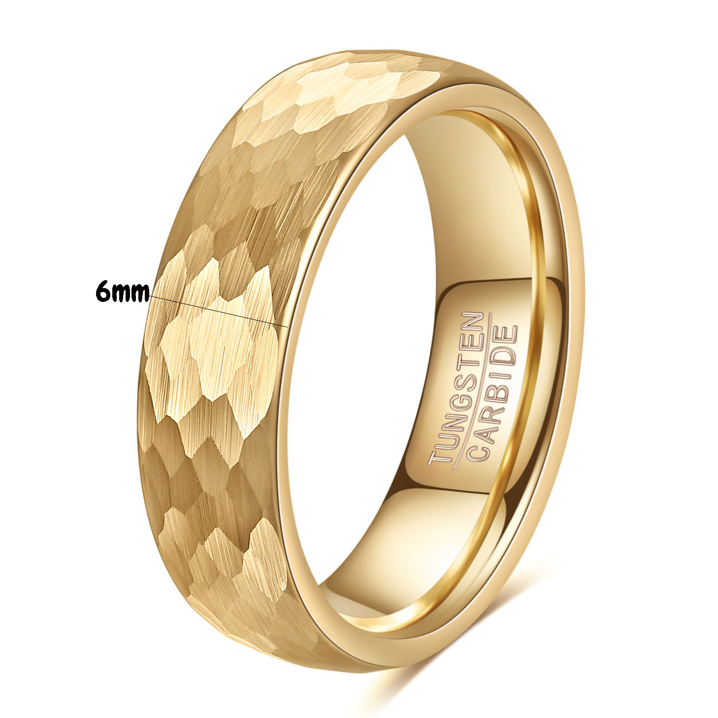 Anillos de carburo de tungsteno martillados en oro/negro/plata de 6 mm para hombres y mujeres: 10 / CAMEL