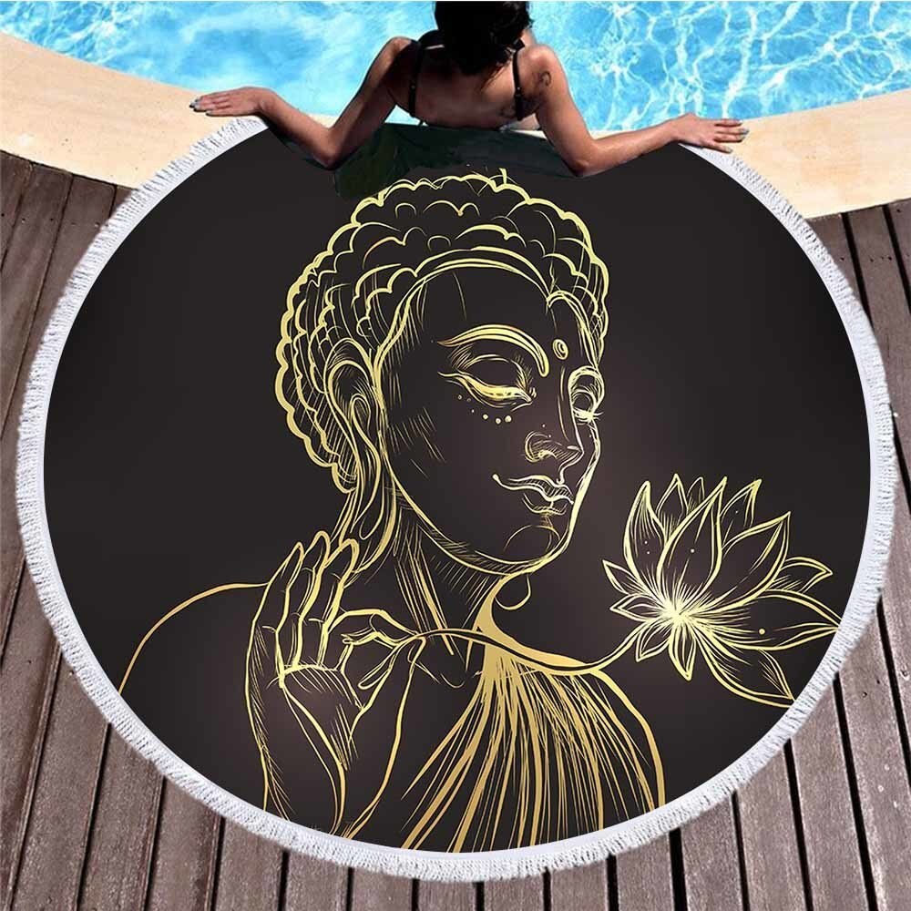Buddha statue runde badehåndklæder simpelt maleri til voksne mikrofiber badehåndklæde gobelin yogamåtte serviette de bain: Farve 6