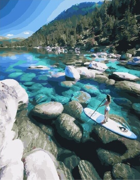 HUACAN Painting By Numbers Lake Scenery Drawing On Canvas HandPainted Picture By Number Mountain Landscape Kits Home Decor: SZHC5388