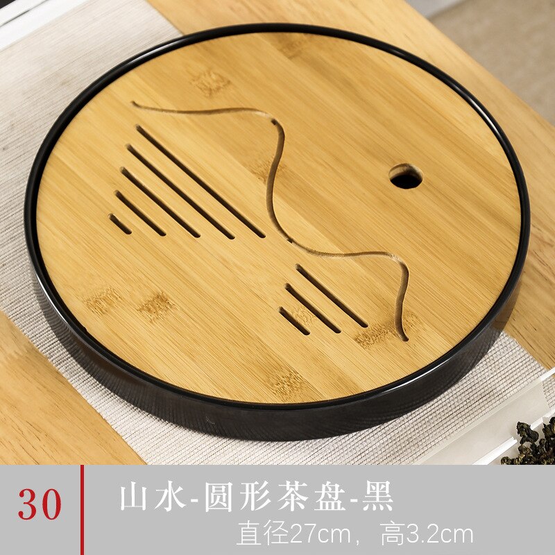 Simple Japanese-style Dry Tea Tray Melamine Bamboo Tea Table Water Storage Hotel Travel Tea Set Home Portable Tray Wooden Tray: black D 27X3CM