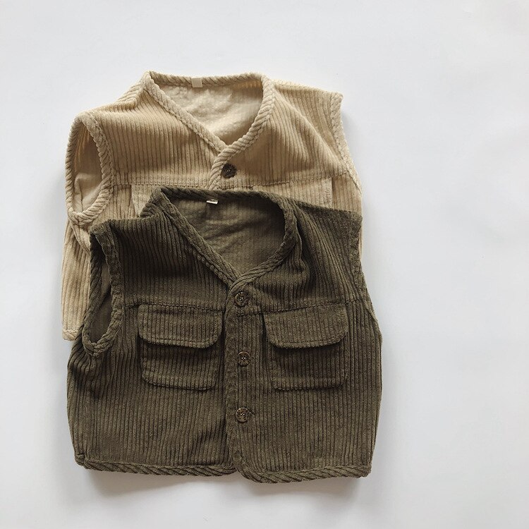 Chaleco de pana para bebé, niño y niña, ropa para niño, chaleco con cuello en V sin mangas, novedad de Primavera de