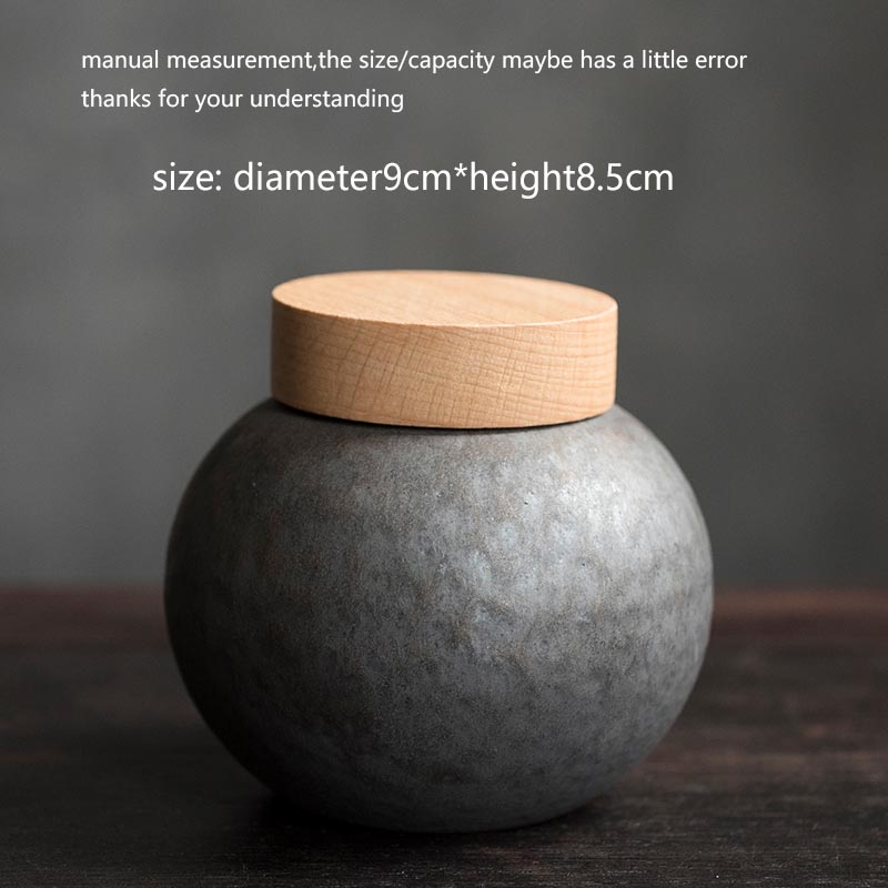 Tea Caddies Tea Storage Jar Ceramic Geometric Seal Caddy with Wood Cover Container Tea Ceremony Teaware Accessories