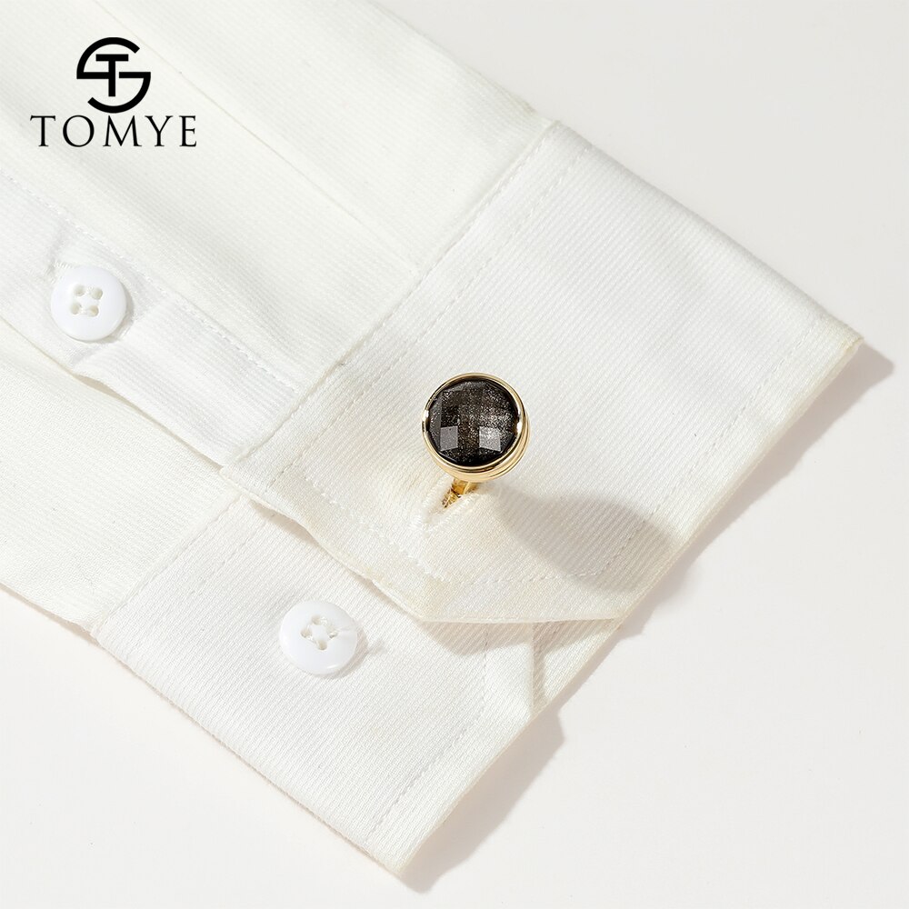 Cufflinks Wedding TOMYE XK20S050 Luxury Round Gold Shirt Cuff Links for Men